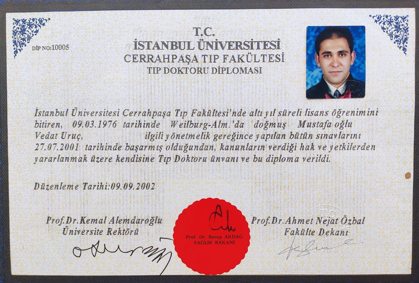 Prof. Dr. Vedat URUC-Diploma